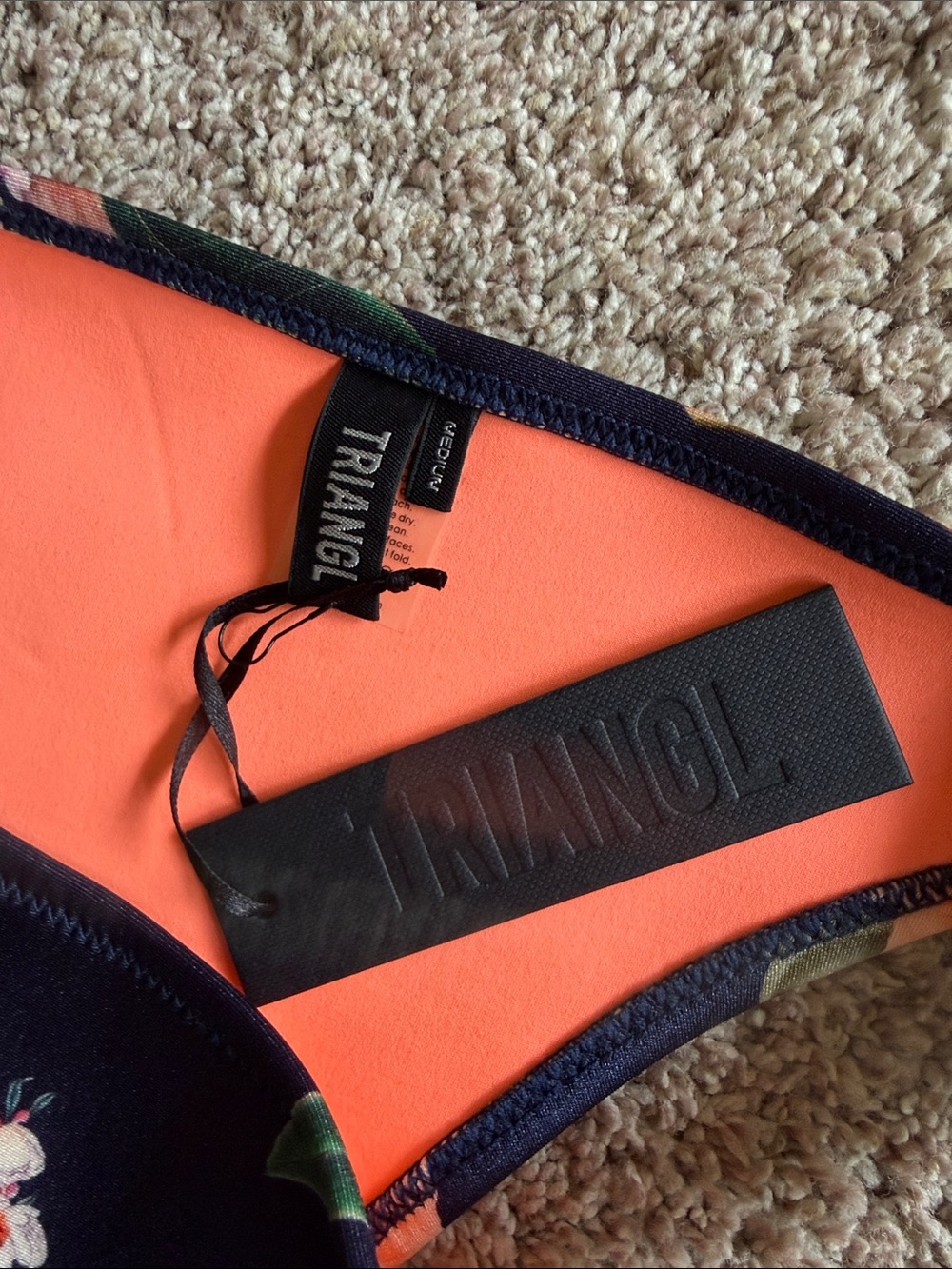 Triangl navy blue floral neoprene bikini top size small medium bottom - Picture 3 of 9